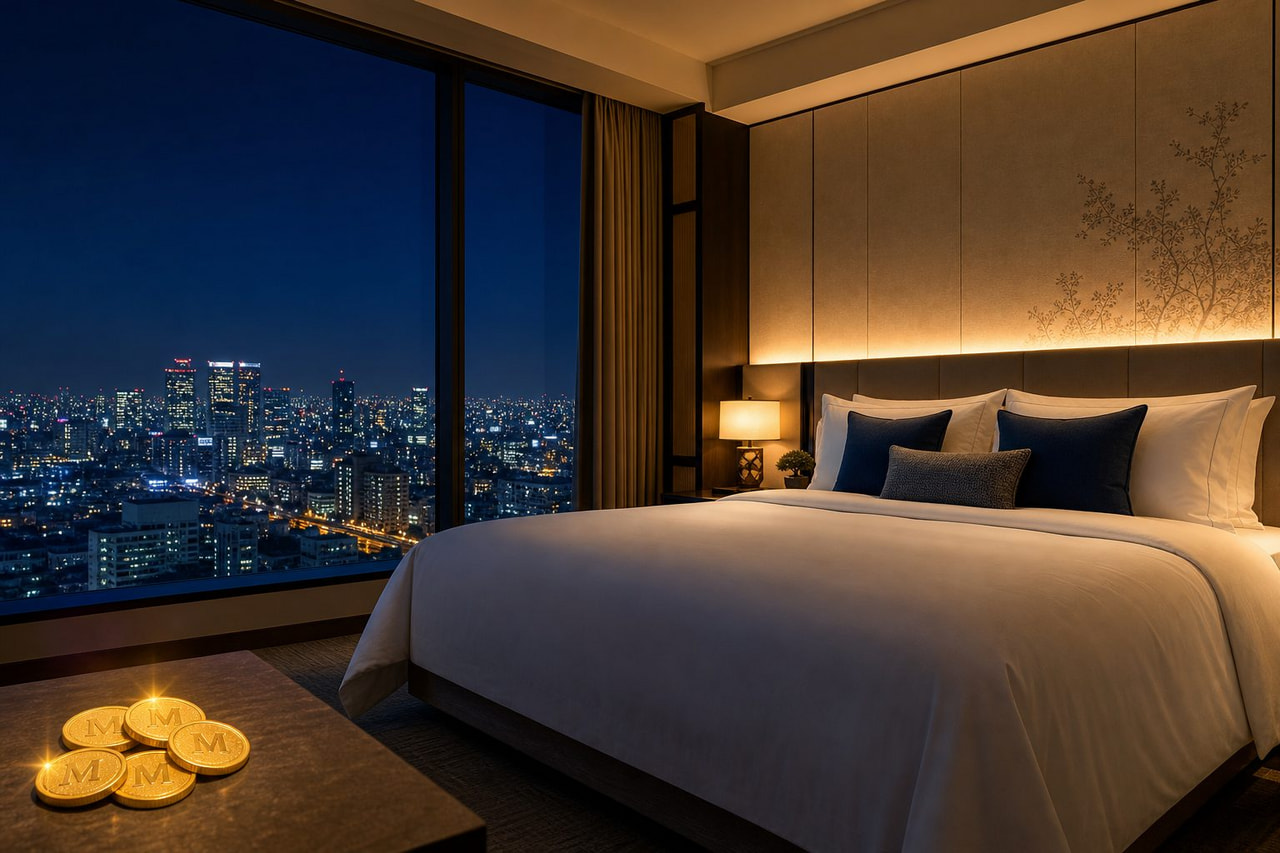 夜景の見える客室とマイルのコイン